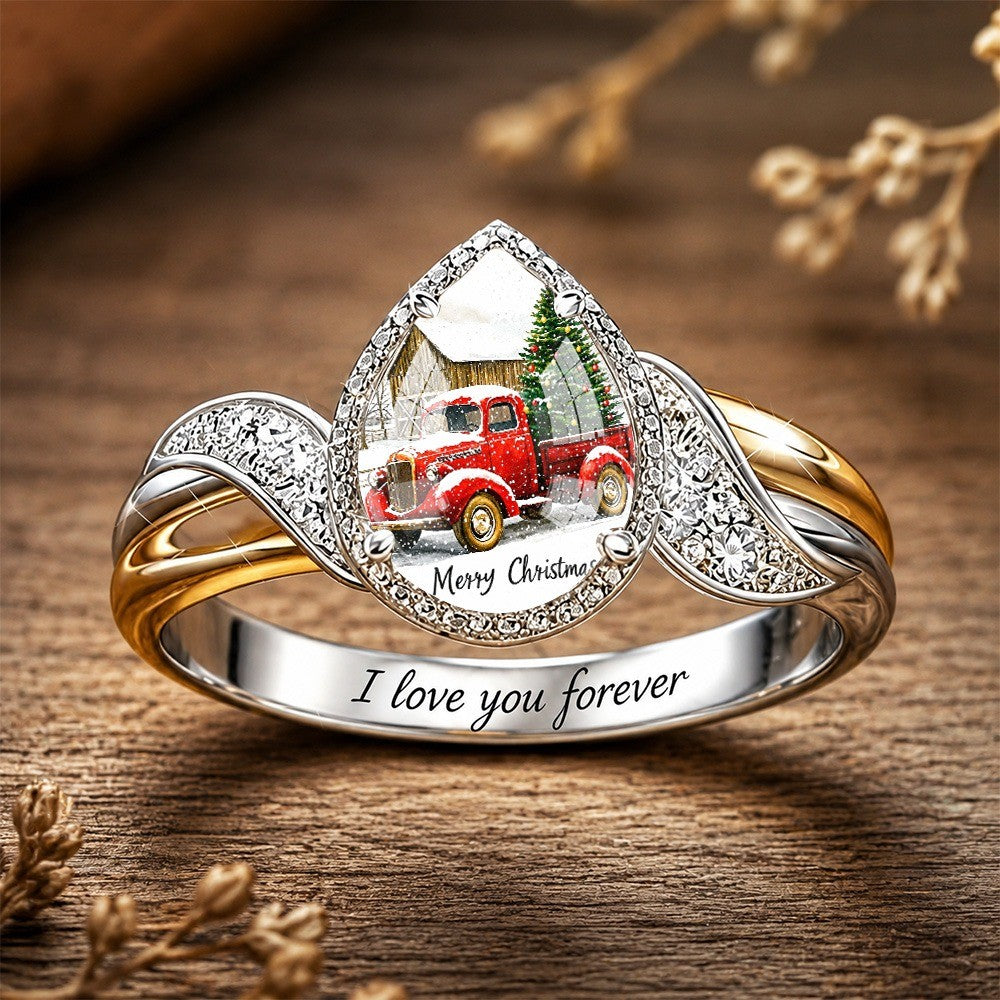 Christmas Truck Teardrop Ring