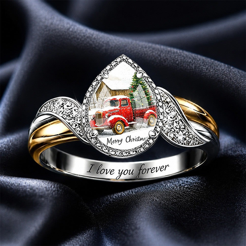 Christmas Truck Teardrop Ring