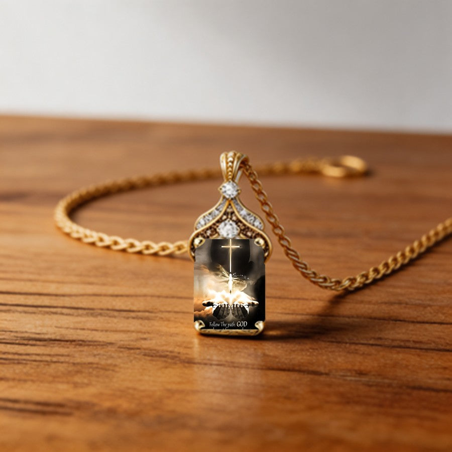 Illuminated Cross & Hands Pendant Necklace