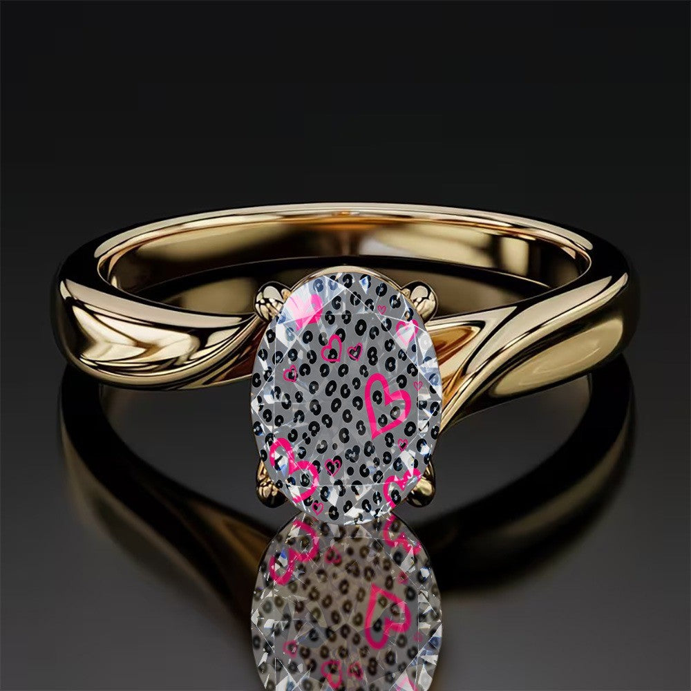 Pink Heart Leopard Oval Ring