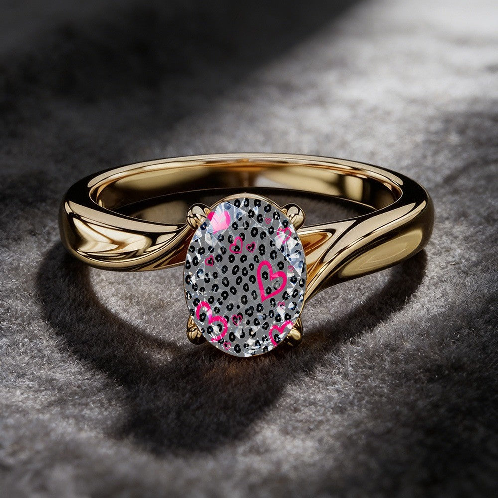 Pink Heart Leopard Oval Ring