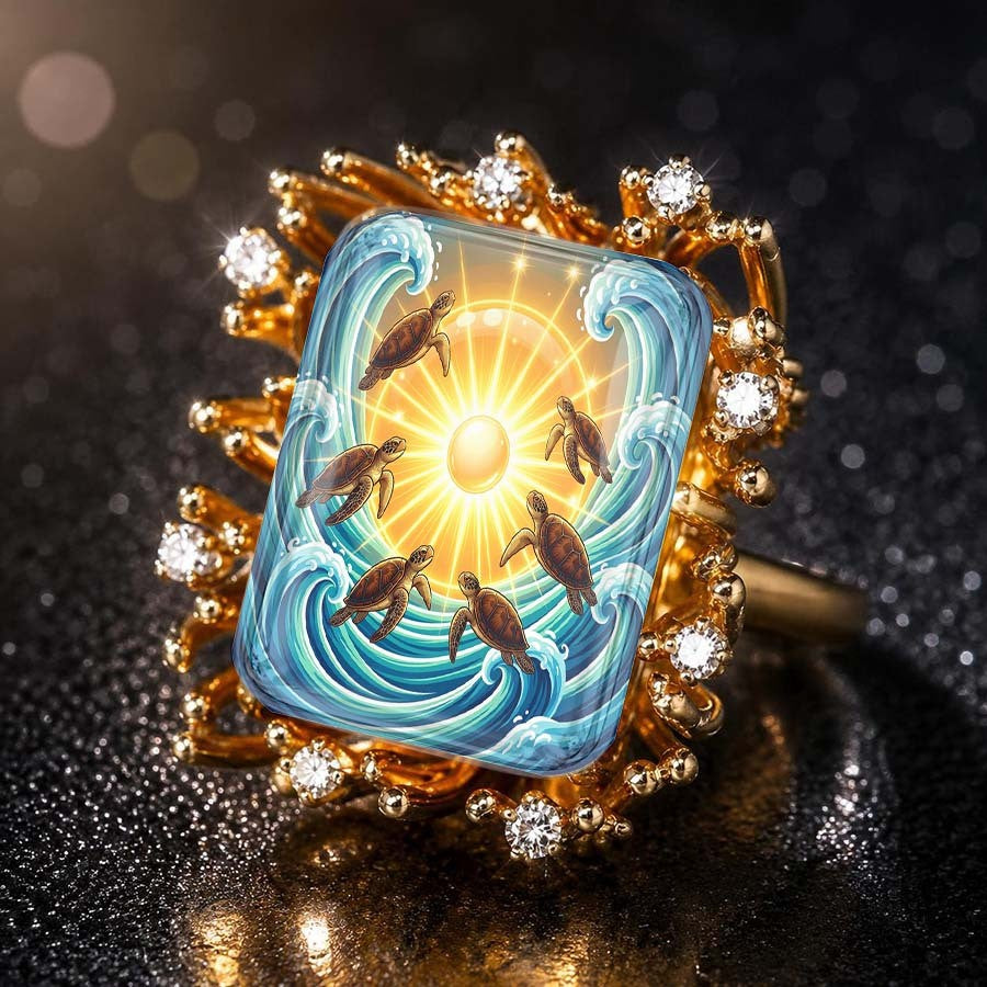 Sea Turtle Wave Square Ring