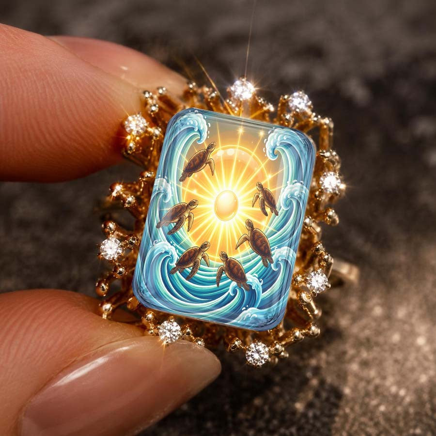Sea Turtle Wave Square Ring