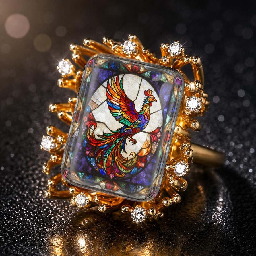Colorful Phoenix Square Ring