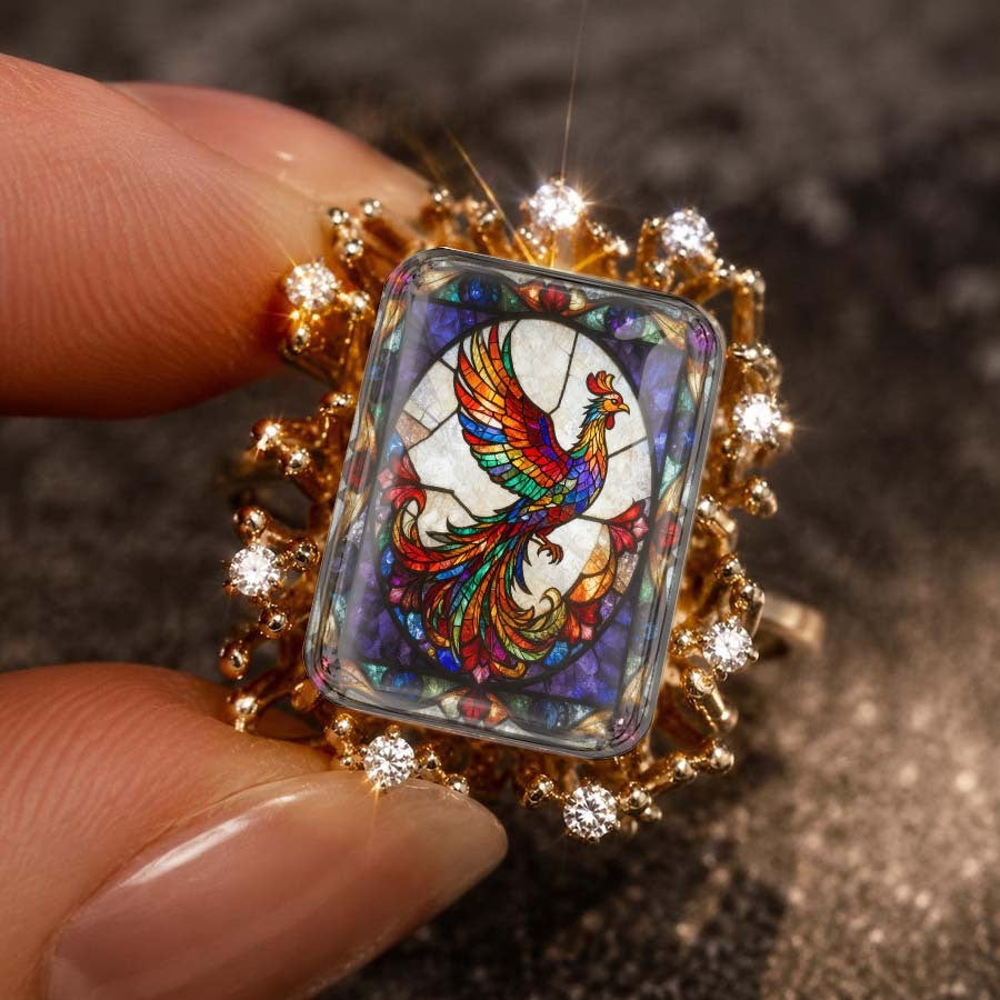 Colorful Phoenix Square Ring