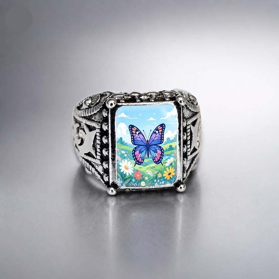 Ornate Butterfly Meadow Square Ring