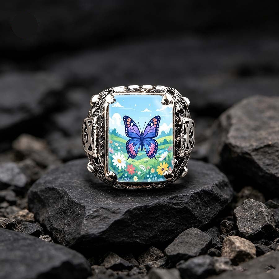 Ornate Butterfly Meadow Square Ring