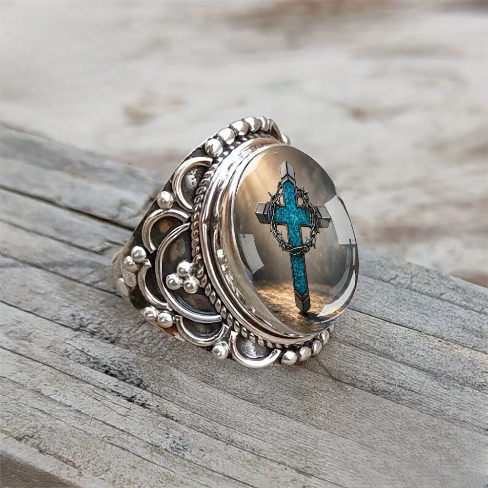 Blue Cross Dome Ring