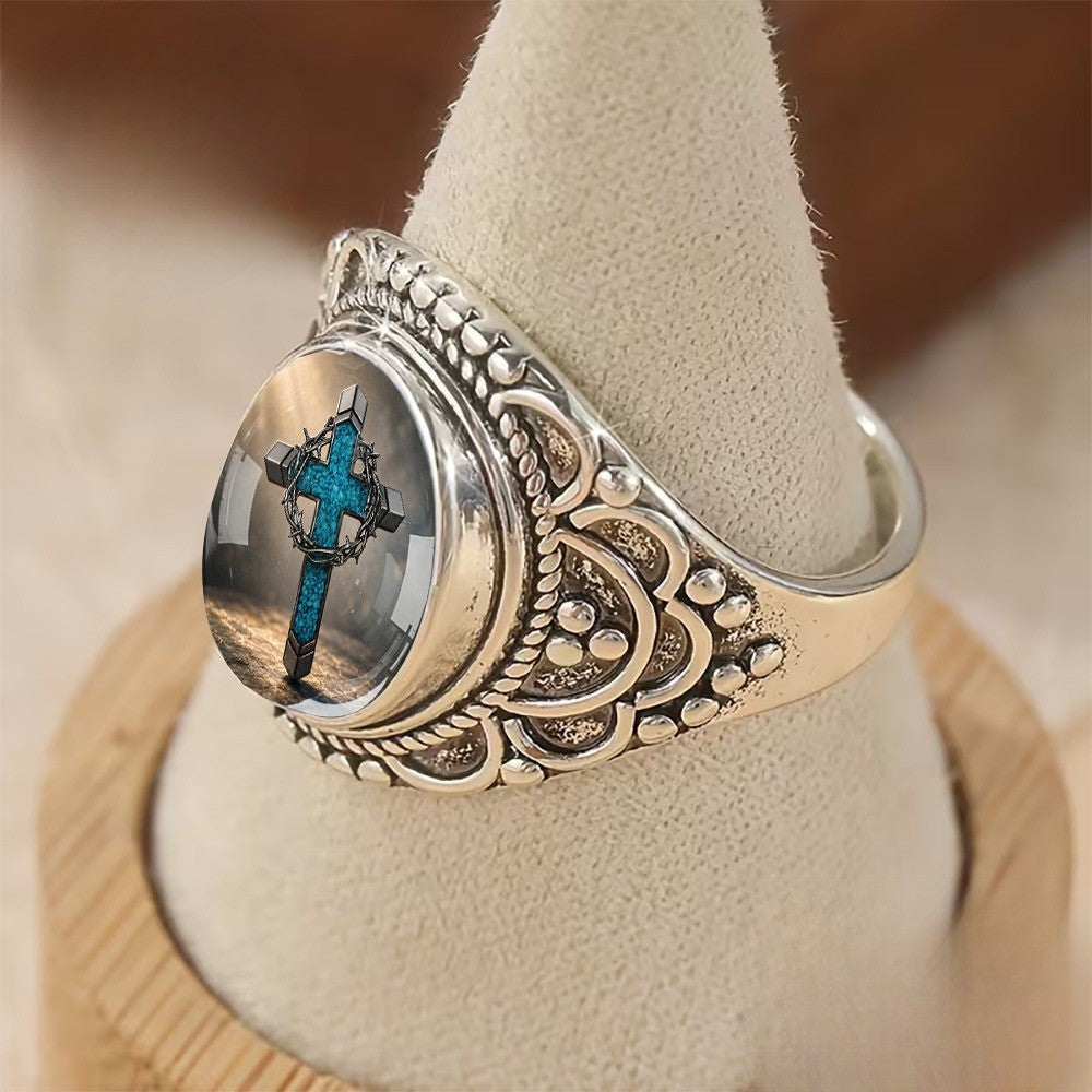 Blue Cross Dome Ring