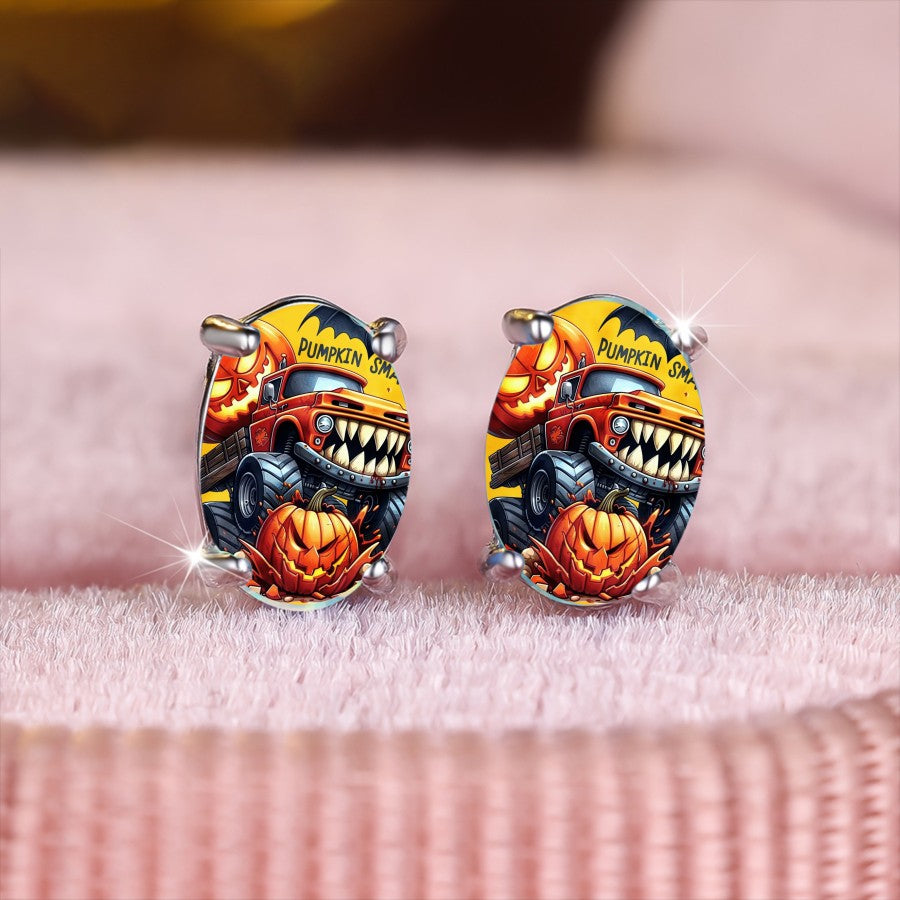 Pumpkin Monster Truck Stud Earrings