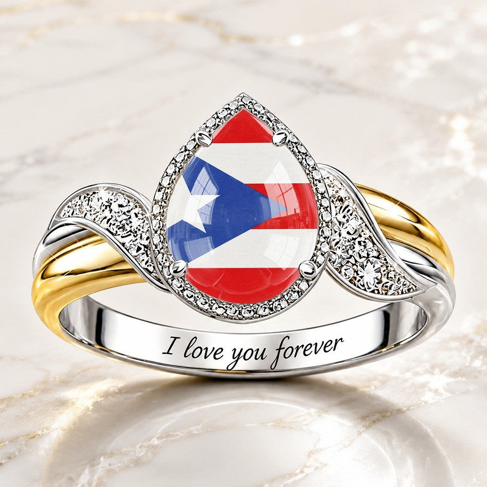 Puerto Rico Flag Engraved Wrap Ring