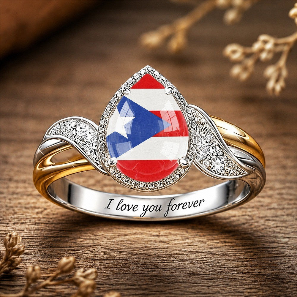 Puerto Rico Flag Engraved Wrap Ring