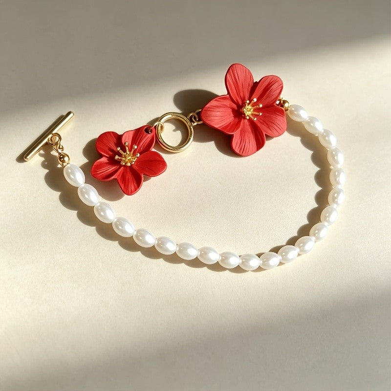 Enamel Flower Pearl Anklet
