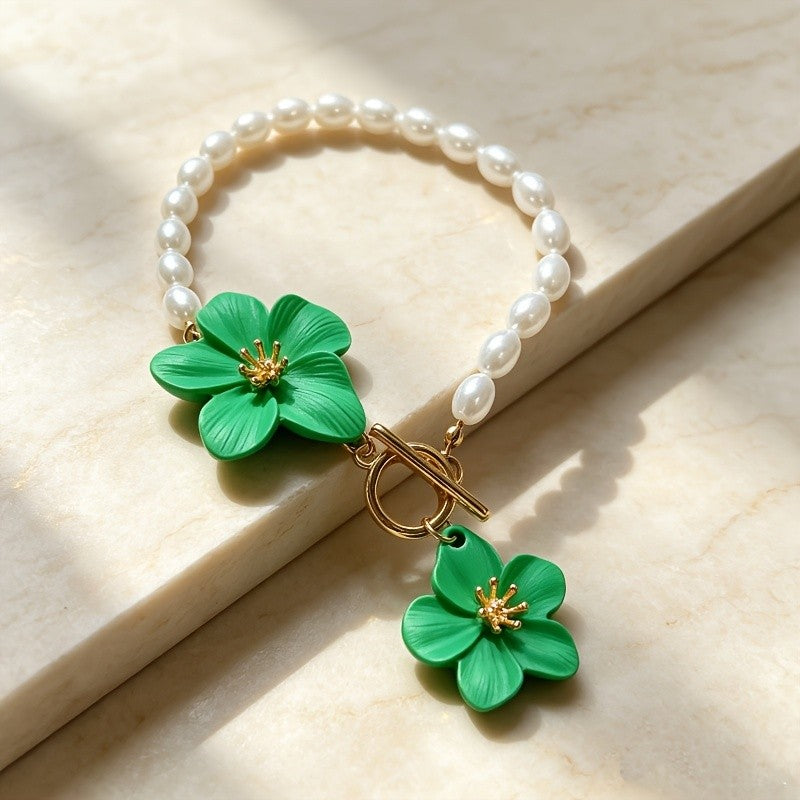 Enamel Flower Pearl Anklet