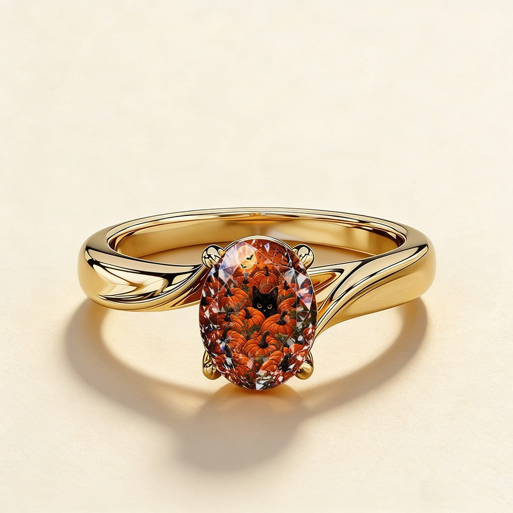 Black Cat Pumpkin Oval Ring