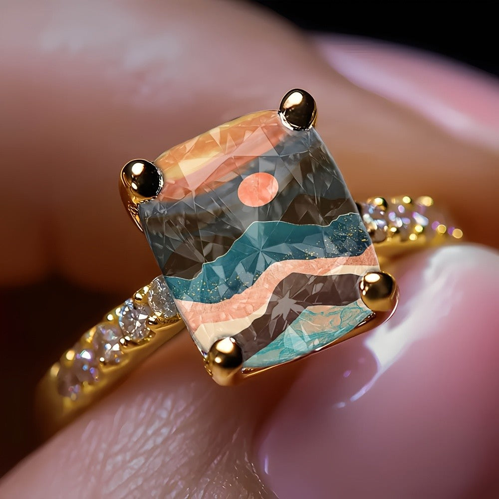 Mountain Sunset Square Ring