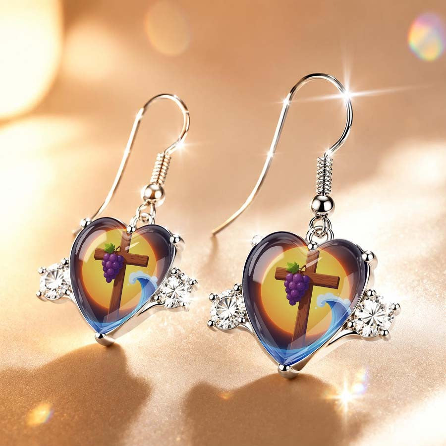 Heart Cross & Wave Dangle Earrings