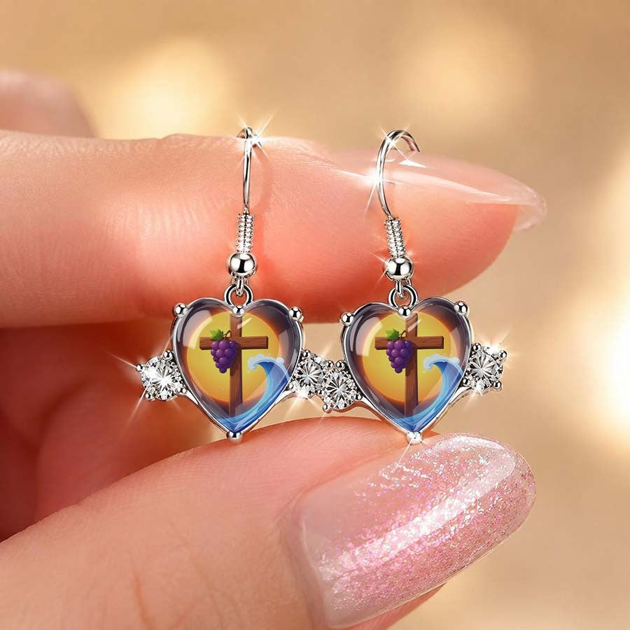 Heart Cross & Wave Dangle Earrings