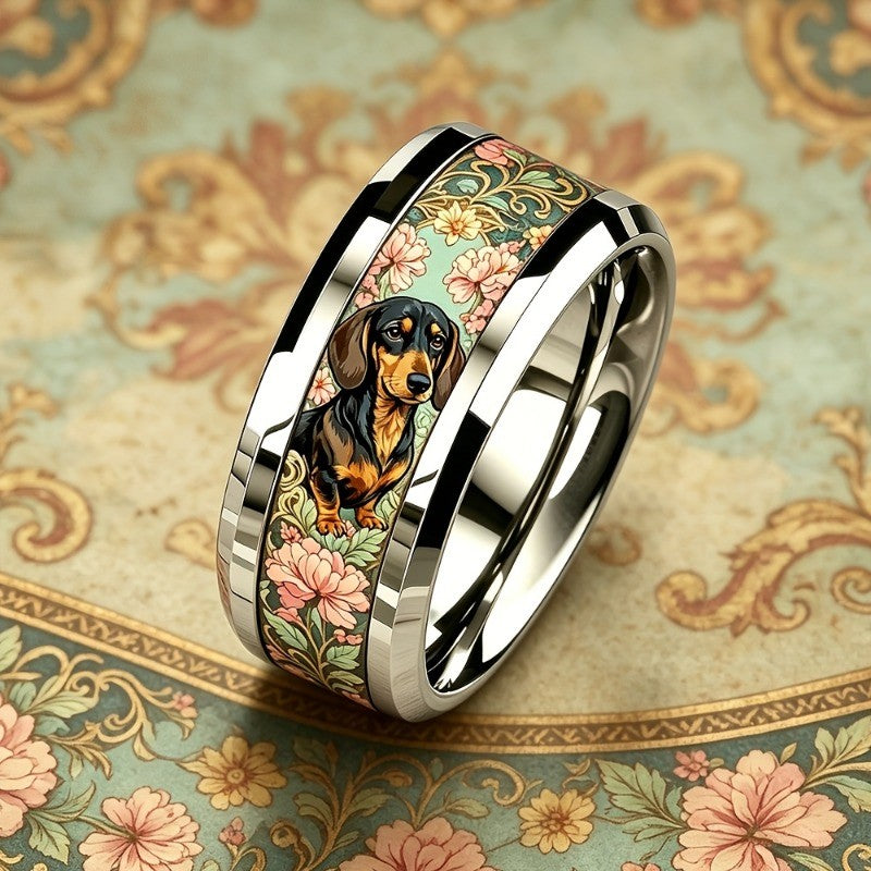 Dachshund Floral Band Ring