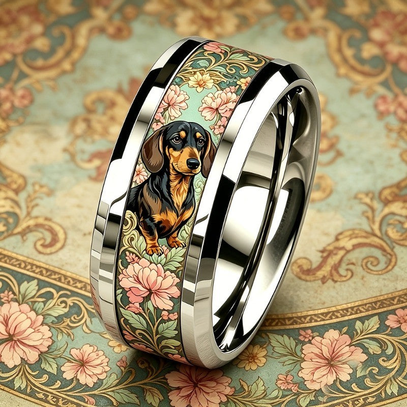 Dachshund Floral Band Ring