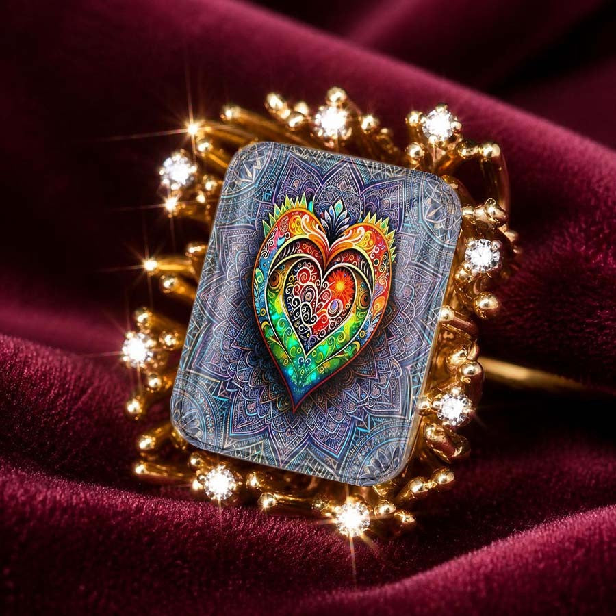 Colorful Filigree Heart Square Ring