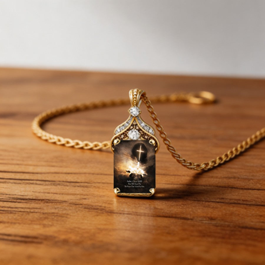 Ornate Cross & Hands Faith Pendant Necklace