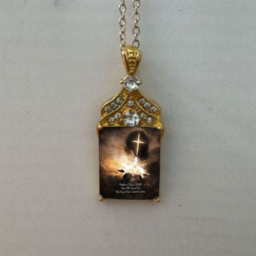 Ornate Cross & Hands Faith Pendant Necklace