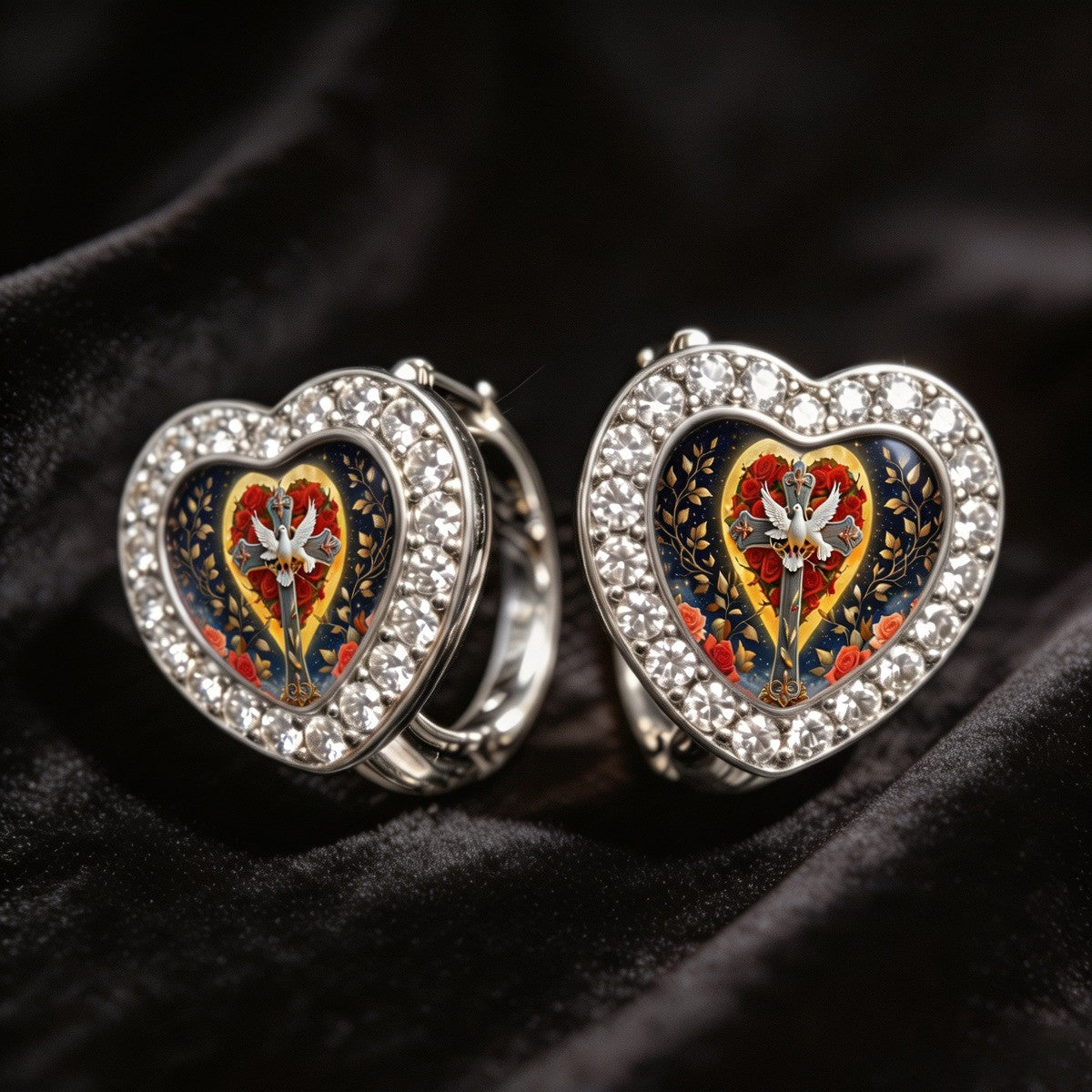 Enamel Dove Heart Huggie Earrings