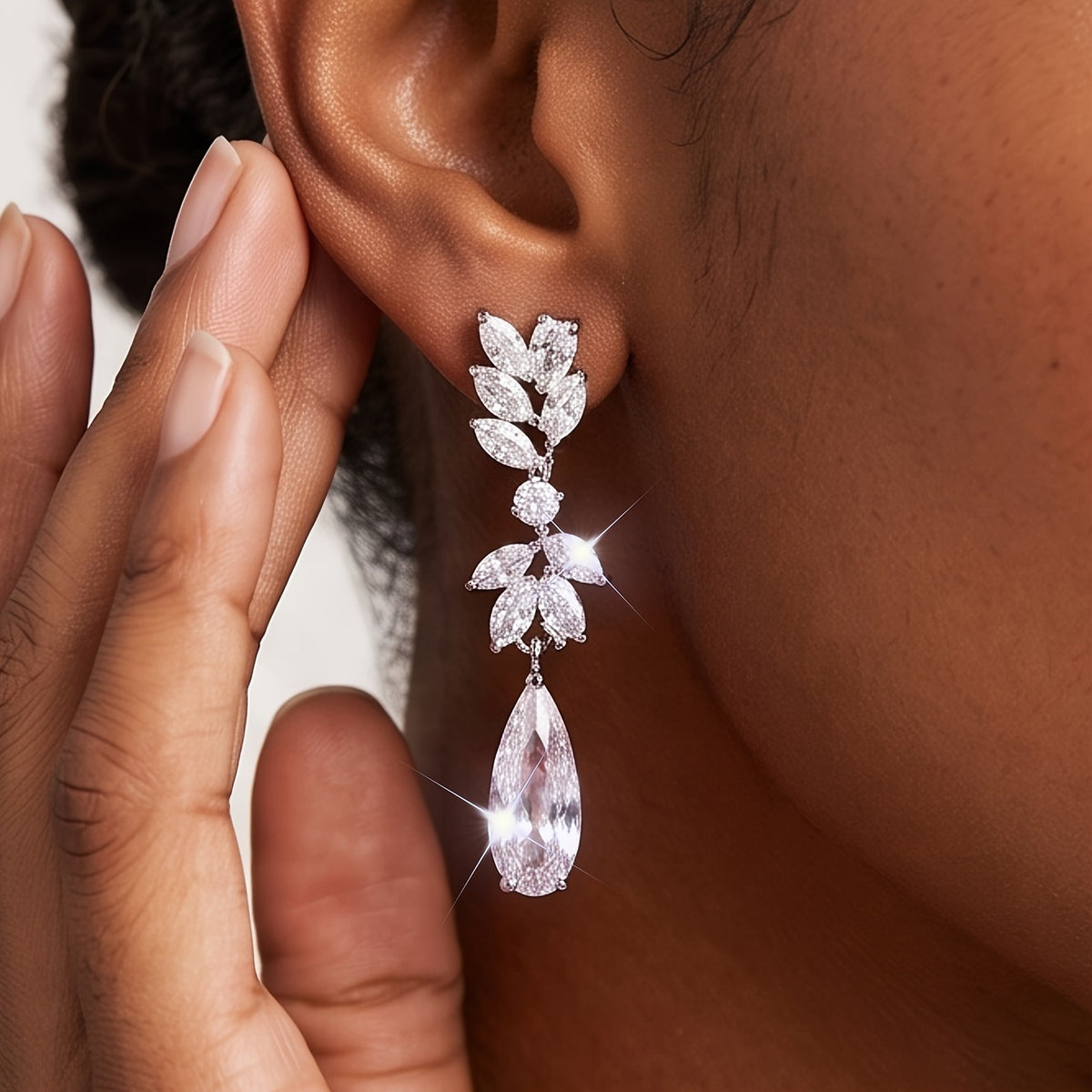 Cascading Leaf Crystal Drop Earrings