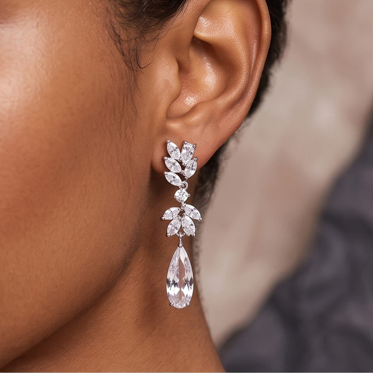 Cascading Leaf Crystal Drop Earrings