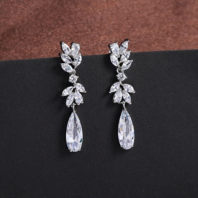 Cascading Leaf Crystal Drop Earrings