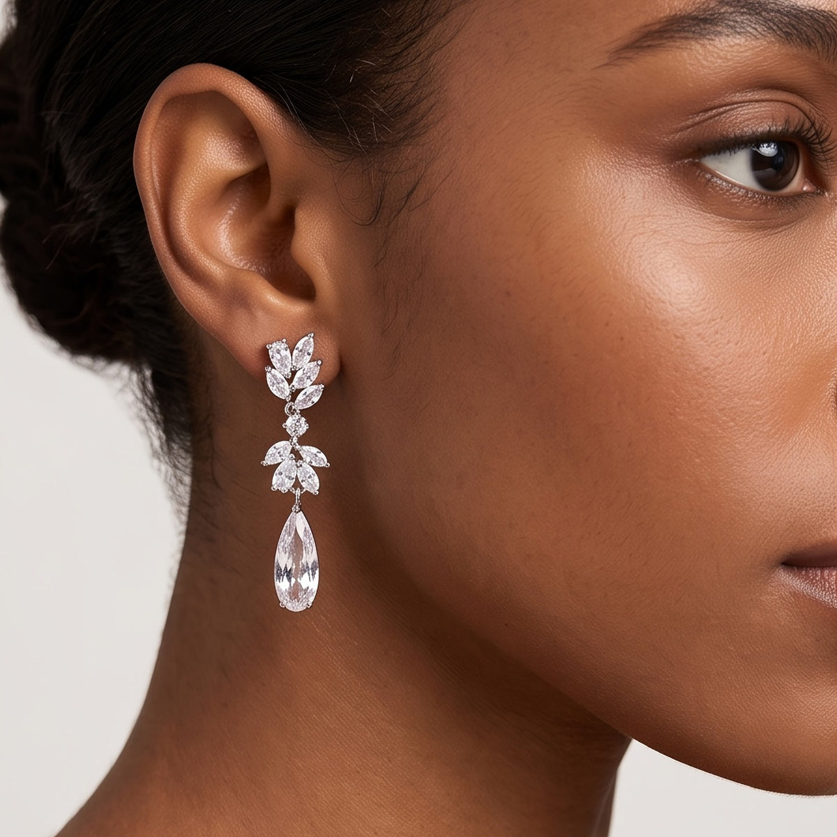 Cascading Leaf Crystal Drop Earrings