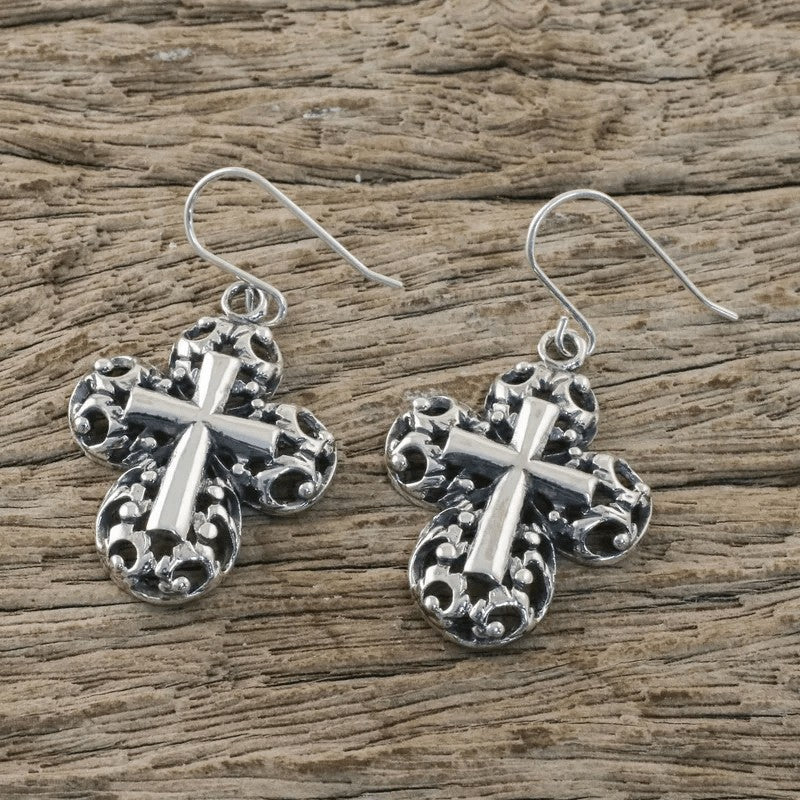 Filigree Cross Drop Earrings