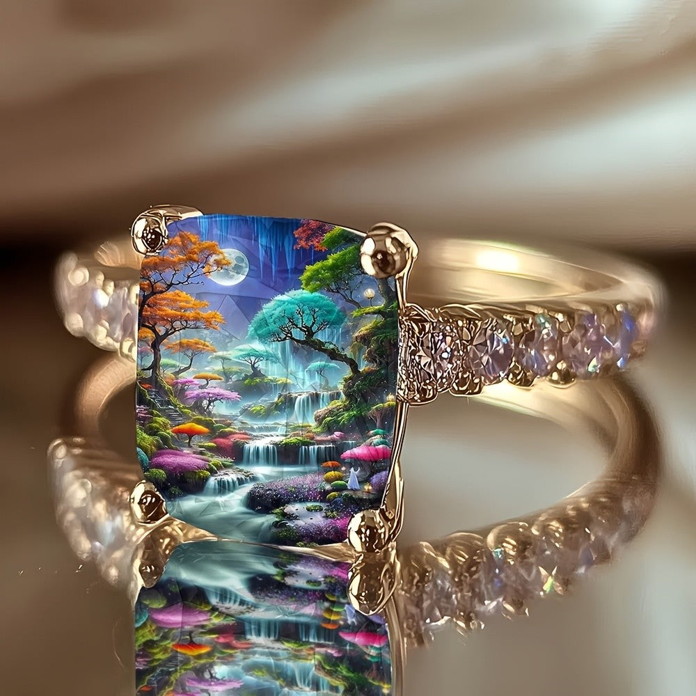 Moonlit Waterfall Square Ring
