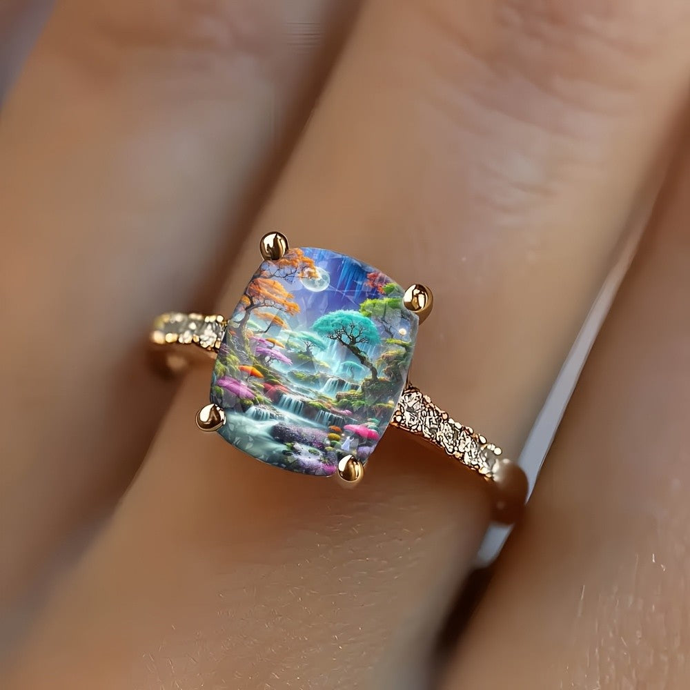 Moonlit Waterfall Square Ring