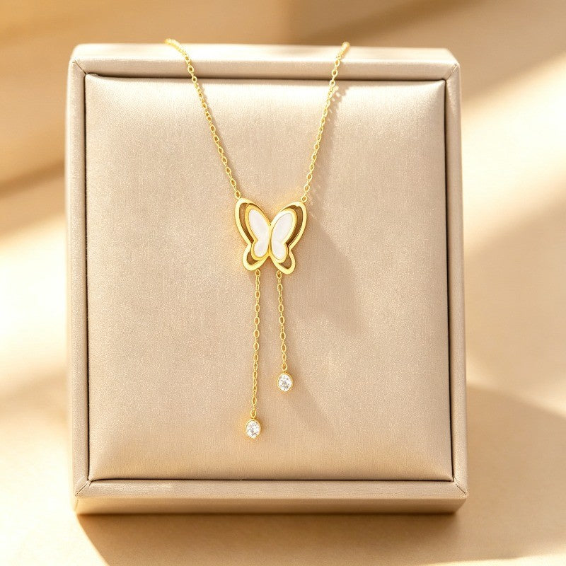 White Butterfly Drop Necklace