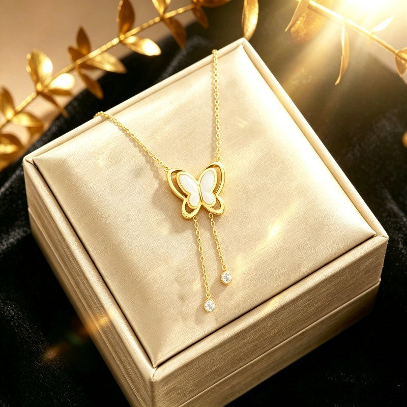 White Butterfly Drop Necklace