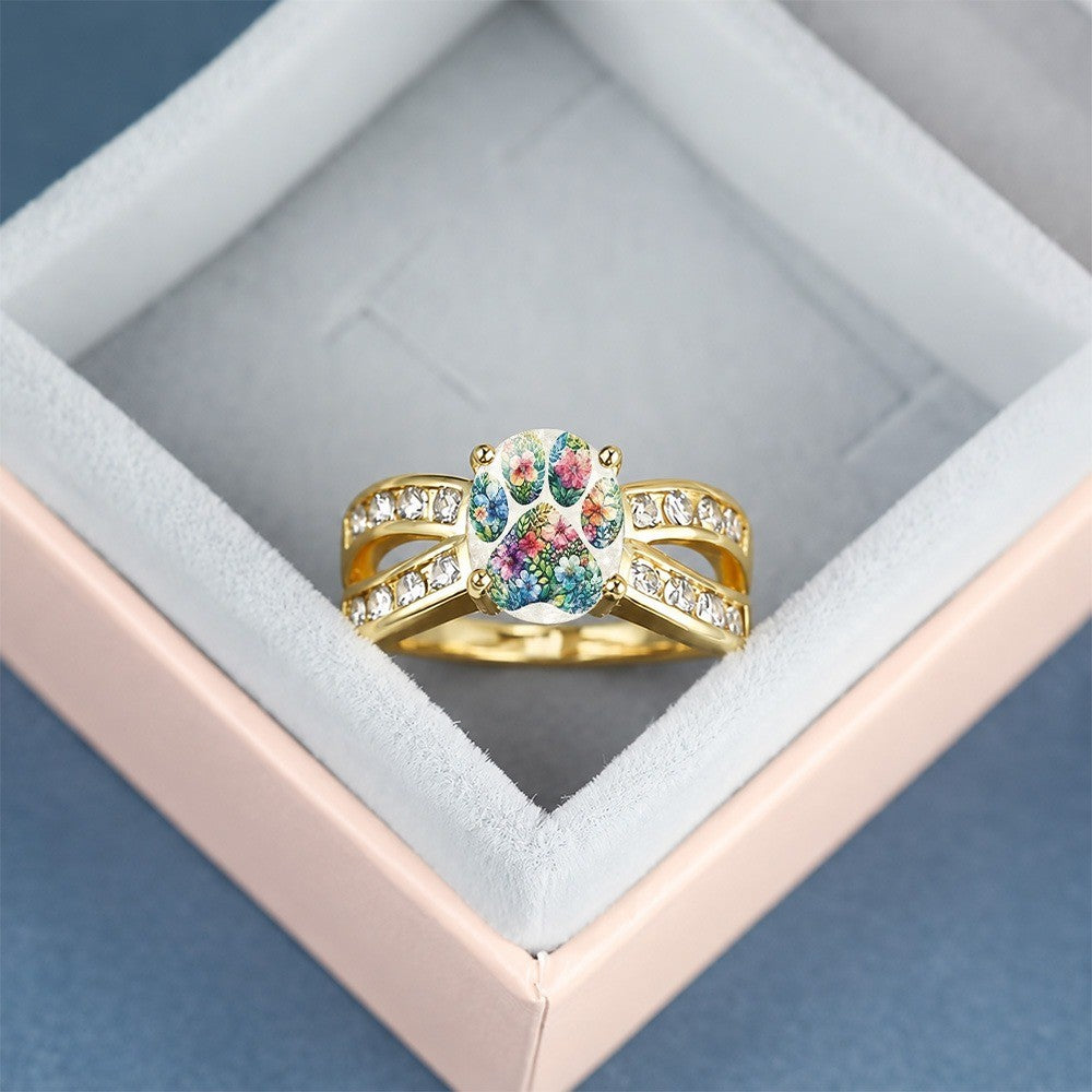Floral Paw Print Split Band Ring