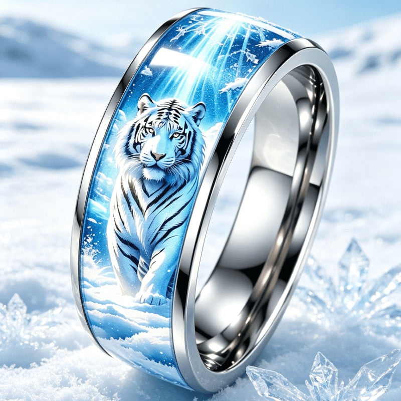 White Tiger Snow Scene Ring