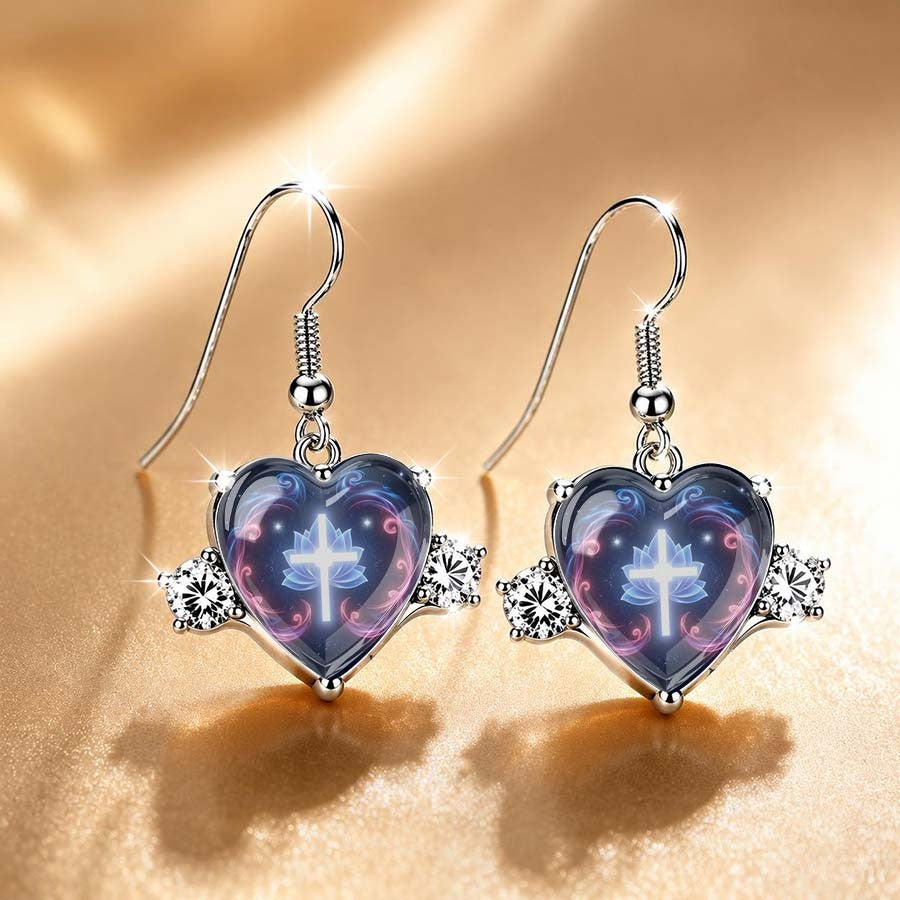 Illuminated Cross Heart Drop Earrings