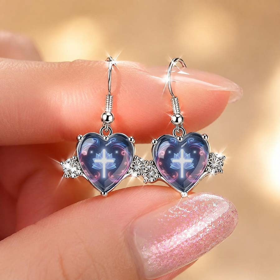 Illuminated Cross Heart Drop Earrings
