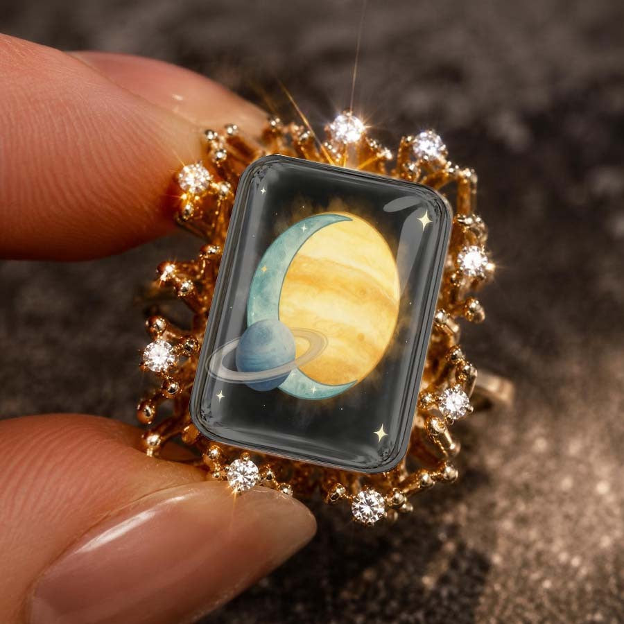 Planet & Moon Square Ring