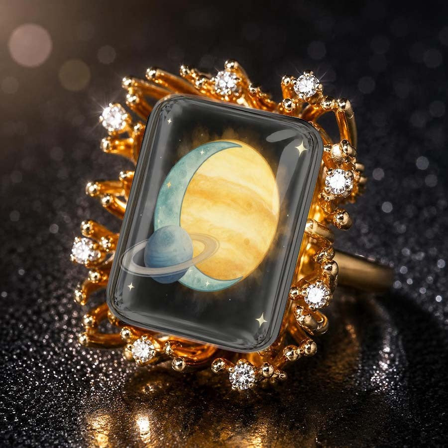 Planet & Moon Square Ring