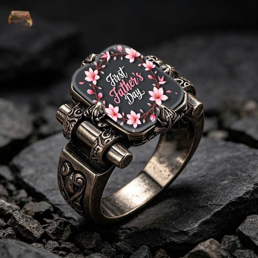First Father's Day Floral Square Ring