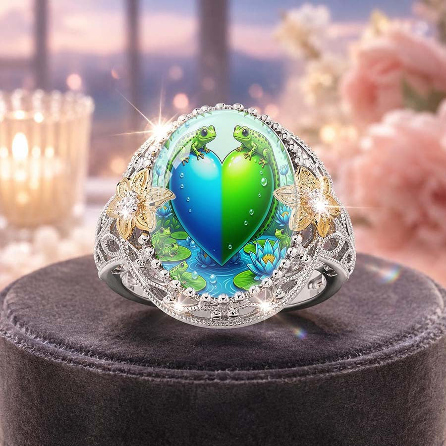 Frog & Lotus Heart Ring