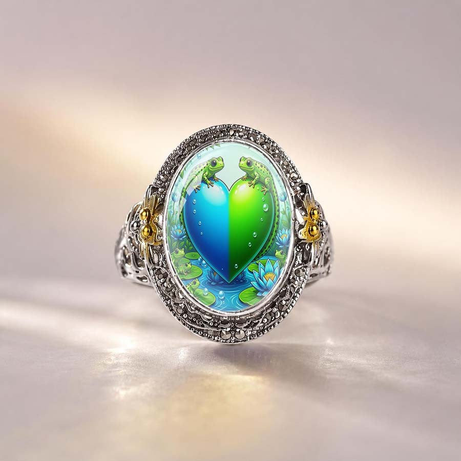 Frog & Lotus Heart Ring