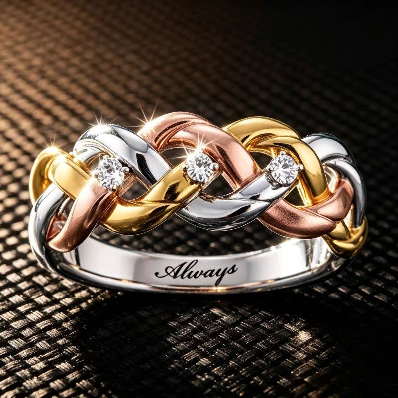 Tri-Color Woven Crystal Ring