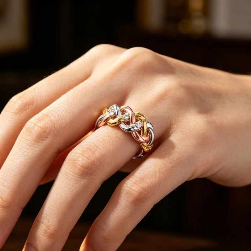 Tri-Color Woven Crystal Ring