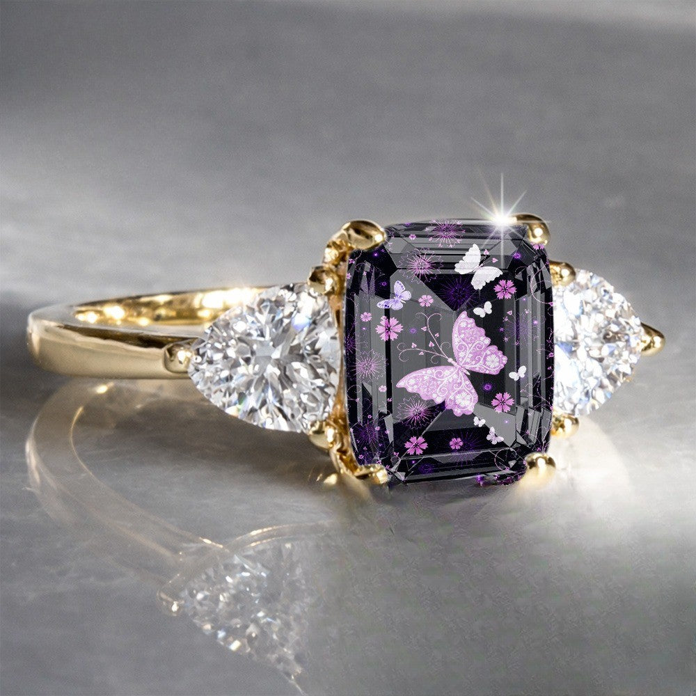 Purple Butterfly Rectangular Ring