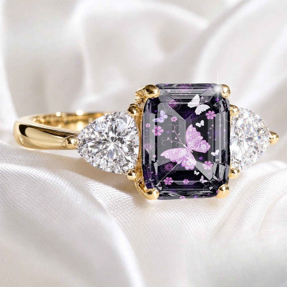 Purple Butterfly Rectangular Ring